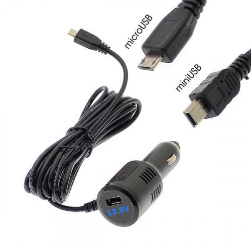 Автокабель питания micro/mini USB 3.5м с вольтметром TS-CAU63