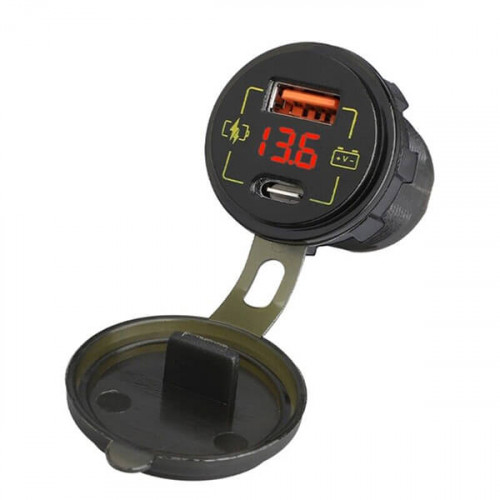 Встраиваемая в машину розетка USB Type-C с вольтметром 12-24V CAU58