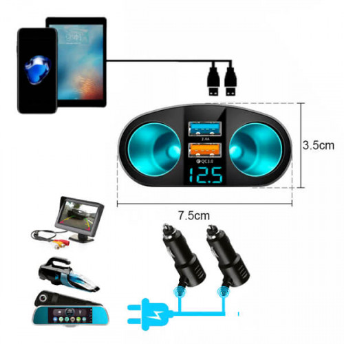 Разветвитель гнезда прикуривателя TS-CAU68A (2 гнезда + USB + USB QC 3.0)