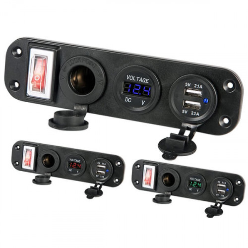 USB розетка с 2 портами (5В, 2.1А), вольтметром и прикуривателем TS-CAU45