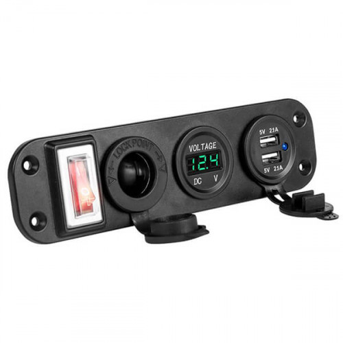 USB розетка с 2 портами (5В, 2.1А), вольтметром и прикуривателем TS-CAU45