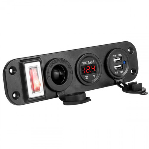 USB розетка с 2 портами (5В, 2.1А), вольтметром и прикуривателем TS-CAU45