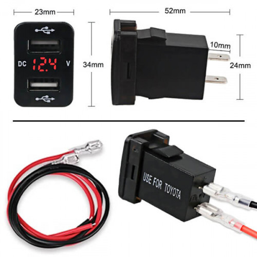 USB розетка с 2 портами (5В, 2.1А)  и вольтметром встраиваемая CAU47 (для Toyota)