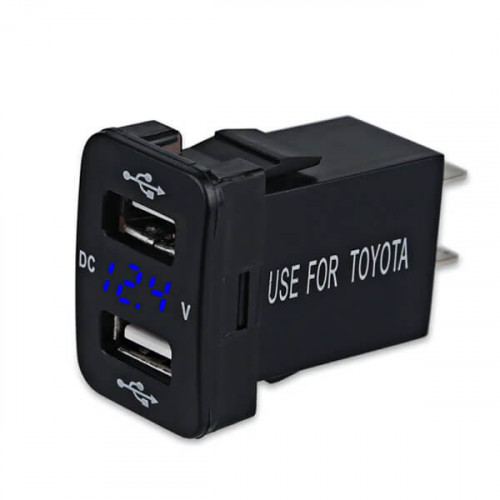 USB розетка с 2 портами (5В, 2.1А)  и вольтметром встраиваемая CAU47 (для Toyota)
