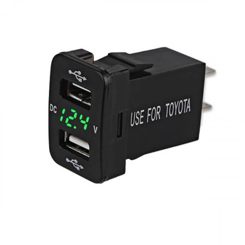 USB розетка с 2 портами (5В, 2.1А)  и вольтметром встраиваемая CAU47 (для Toyota)