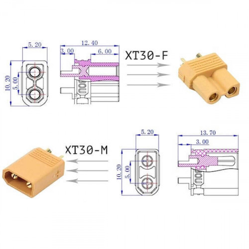 Разъем XT-30 2pin, 30А (папа+мама)