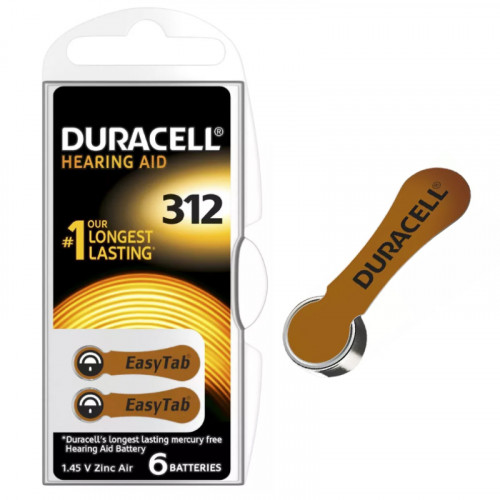 Батарейка ZA312 для слухового аппарата Duracell