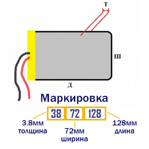 Li-pol аккумулятор 3,7 В, 5000мАч, 3,8х72х128мм (модель 97383)