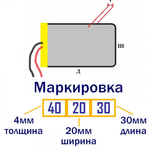Аккумулятор 40х20х30 (3.7В, 150мАч)