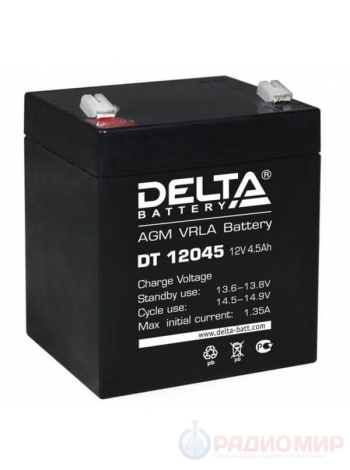 Cвинцово-кислотная аккумуляторная батарея 12В 4,5Ач Delta DT 12045
