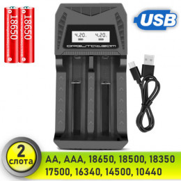 Зарядное устройство 18650/AA/AAA, 1А, USB, 2 слота, APZ19