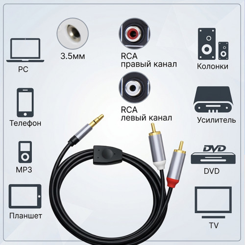 Аудиокабель Jack 3.5 мм — 2 RCA Орбита OT-AVC45, 1.5 м