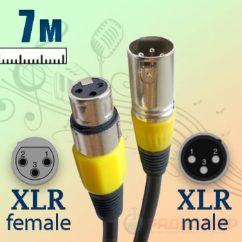 XLR кабель (Male/Female) папа-мама, микрофонный, 7 метров, 69-004