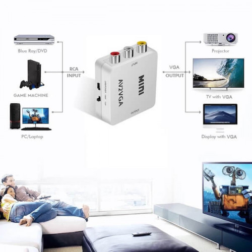 Переходник конвертер RCA → VGA (AV to VGA) с питанием от USB 5В