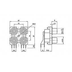 Терминал аудио, колодка 4xRCA, на плату Терминал аудио, колодка 4xRCA, на плату