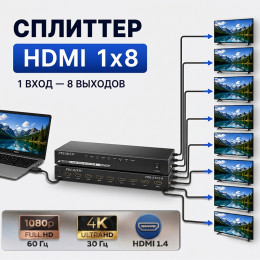 HDMI сплиттер 1×8 (1080p) Premier