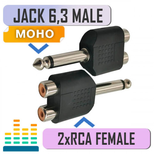 Переходник 2RCA "мама" на моно Jack 6.3 мм "папа", пластик, Premier 2-241