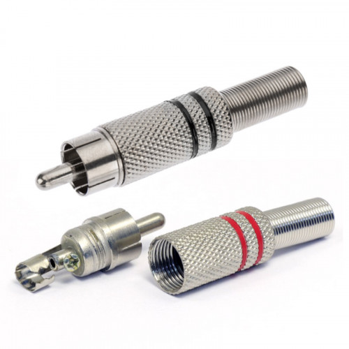 Разъём RCA штекер металл на кабель OD6.0 мм (винт) — 1-210 / 1-210G