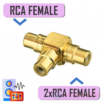 Переходник 3хRCA ("тюльпан") розетки, Т-образный, позолоченый