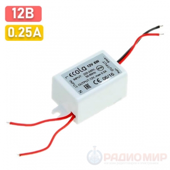 Блок питания 12В 3Вт IP20 Ecola B2M003ESB