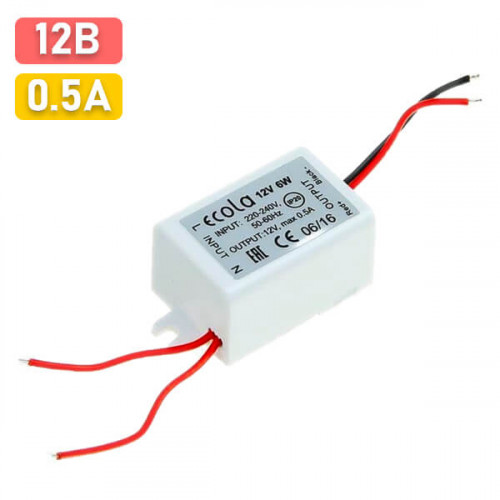 Компактный блок питания 12В 500мА 6Вт IP20 Ecola B2M0036ESB