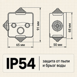 Распределительная коробка 65х65х50мм с крышкой, IP54 TDM