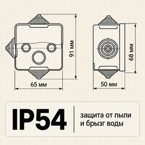 Коробка распределительная (распаячная) TDM ОП 65х65х50 мм IP54