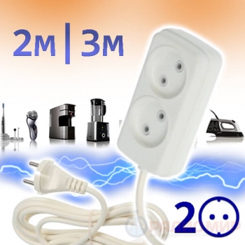 2 м / 3 м сетевой удлинитель ДЖЕТТ РС-2, 2 розетки, белый