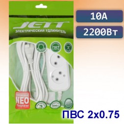 2 м / 3 м сетевой удлинитель Jett, 2 розетки