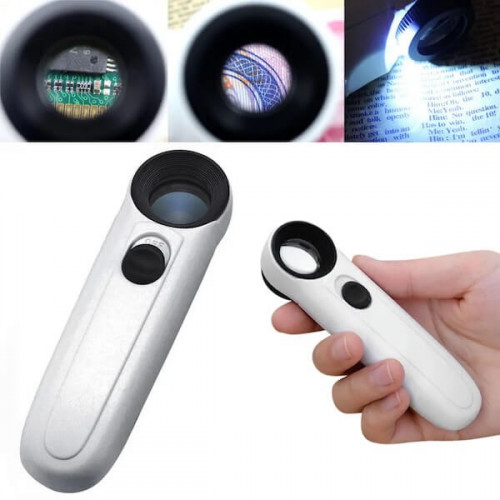Ручная (карманная) лупа с LED подсветкой, 40х кратное увеличение, для чтения, рукоделия (MG6B-1B) 125113
