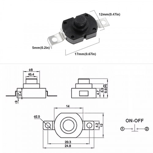 Кнопочный переключатель 1712KD ON-OFF с фиксацией 30V 1A