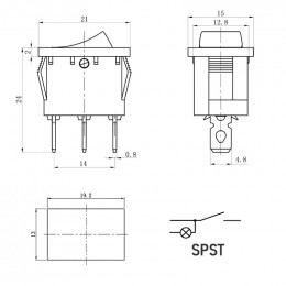 ON-OFF (монт. 19×13 мм) 3 контакта подсветка KCD1