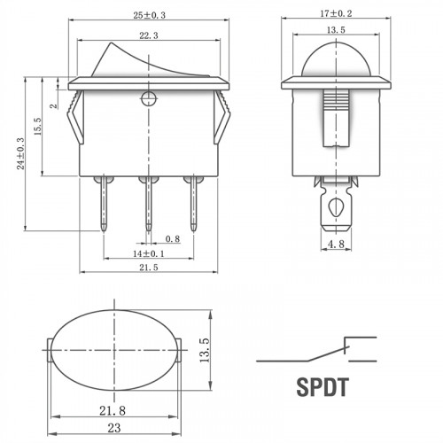 Переключатель ON-ON овальный 3 контакта (монт. 23×13,5 мм) KCD1