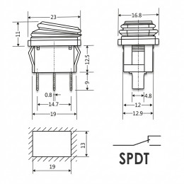 ON-ON (монт. 19×13 мм) IP54 3 контакта KCD1