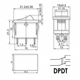 ON-ON (монт. 19×13 мм) 6 контактов 6A/250V KCD1