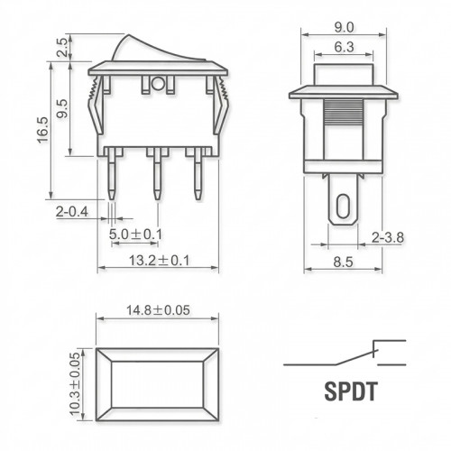 Мини переключатель KCD ON-ON 3 контакта SPDT 10×15 мм
