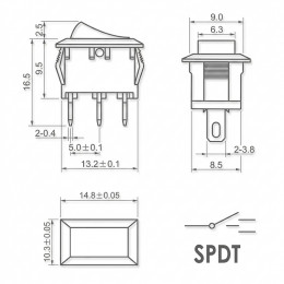 ON-OFF-ON (монт. 13.5×9 мм) мини 3 контакта 3A/250V