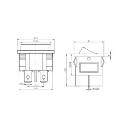 ON-OFF (монт. 22×19 мм) широкий c подсветкой, 4 конт. 6A/250V KCD2