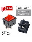 Переключатель с подсветкой ON-OFF (25A 250В), 4 контакта, KCD2-21N