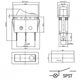 ON-OFF (монт. 28×11 мм) 3 контакта подсветка KCD3