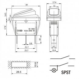 ON-OFF (монт. 28×11 мм) IP54 с подсветкой KCD3