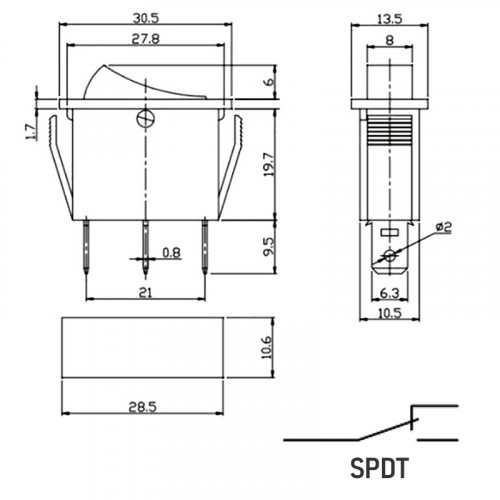 Клавишный переключатель KCD3-102 ON-ON, 3 контакта