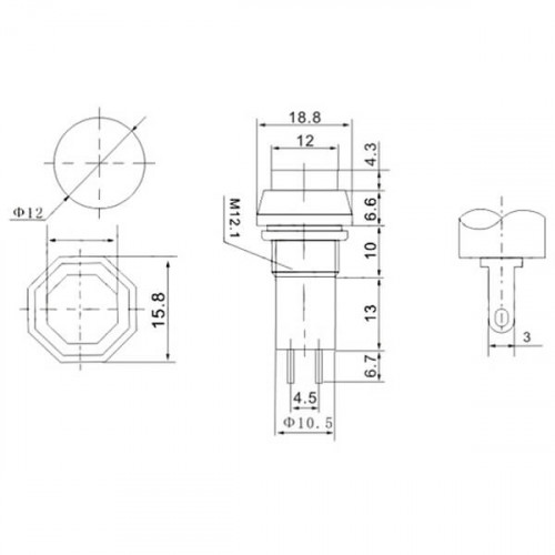 Переключатель кнопочный, OFF-(ON), 250В/1A, без фиксации (PBS-14B)