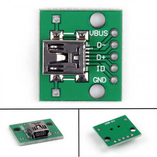 Разъем mini-USB "мама" на плате DIP 2.54