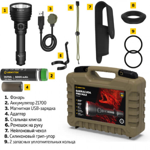 Фонарь Armytek Barracuda Pro Max Magnet USB — поисковый фонарь с дальностью 1 км