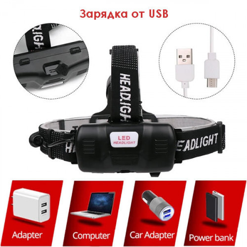 Налобный фонарь с USB зарядкой PT-FLG28 (ZOOM)