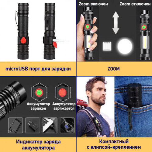 Сверхъяркий EDC фонарь с фокусировкой луча Zoom PT-FLR27