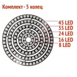 LED модуль 2812В адресный, кольца 5штук в комплекте
