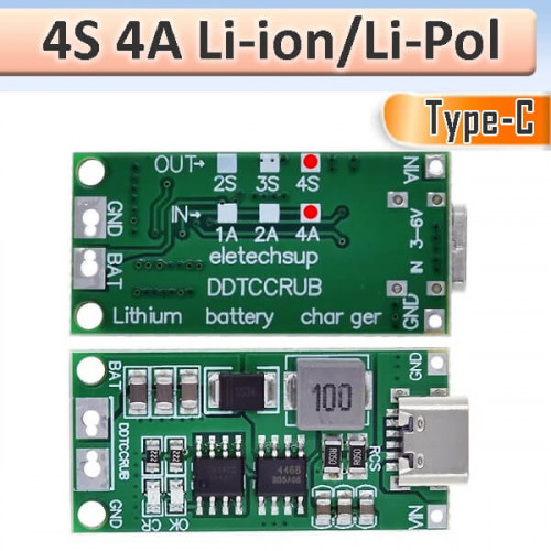 Модуль заряда 4-х Li-Ion аккумуляторов 16.8 В, Type-C 5 В, DDTCCRUB