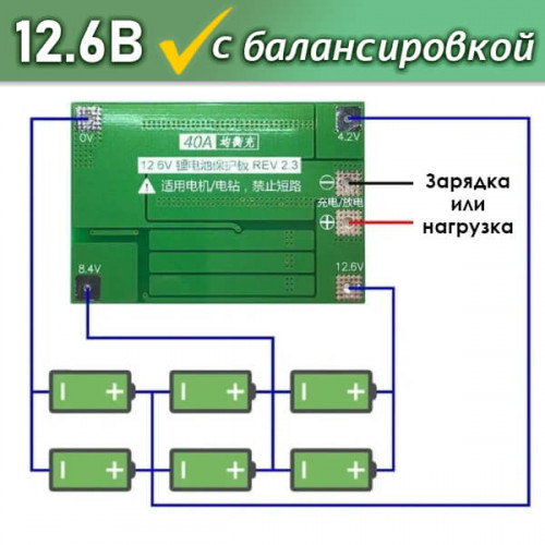 Плата BMS 3S 40A Li-Ion 18650 с балансировкой и функцией восстановления HW-288